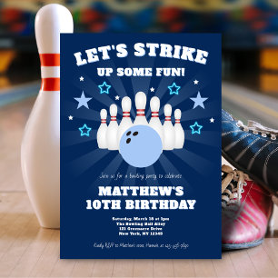 Boy's Navy Blue Bowling Verjaardagsfeest Kaart