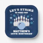 Boy's Navy Blue Bowling Verjaardagsfeest Papieren Bordje (Voorkant)