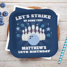 Boy's Navy Blue Bowling Verjaardagsfeest Papieren Bordje