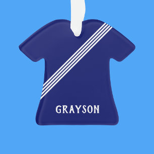 Boys Navy Blue en White Sports Jersey Ornament