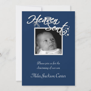 Boys Navy Blue Foto Christening Kaart