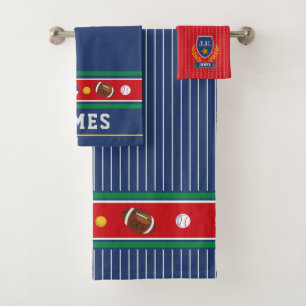 Boys Navy Multi Sport Bathroom Towel Set Bad Handdoek