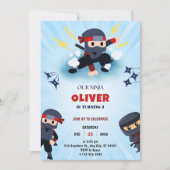 Boys Ninja Warrior 3 Birthday Party Invitations  Kaart (Voorkant)