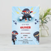 Boys Ninja Warrior 3 Birthday Party Invitations Kaart (Staand voorkant)