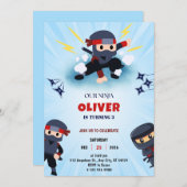 Boys Ninja Warrior 3 Birthday Party Invitations Kaart (Voorkant / Achterkant)
