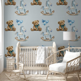 Boy's Nursery Teddy & Rocking Horse Peel & Stick Behang
