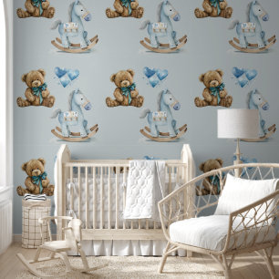 Boy's Nursery Teddy & Rocking Horse Peel & Stick Behang