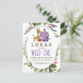 Boys Oerwoud Safari Animal 1e verjaardag Uitnodigi Briefkaart (Staand voorkant)