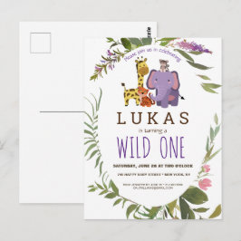 Boys Oerwoud Safari Animal 1e verjaardag Uitnodigi Briefkaart