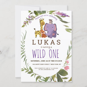 Boys Oerwoud Safari Animal 1st Birthday Party Kaart