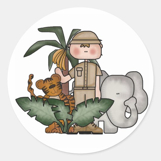 Boys Oerwoud Safari Ronde Sticker (Voorkant)