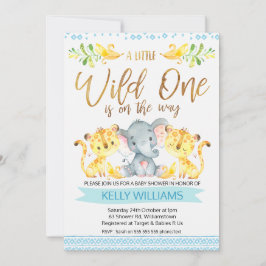 Boys Oerwoud Wild One Baby shower Invitation Kaart