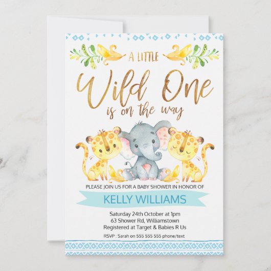 Boys Oerwoud Wild One Baby shower Invitation Kaart (Voorkant)