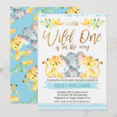 Boys Oerwoud Wild One Baby shower Invitation Kaart (Voorkant / Achterkant)