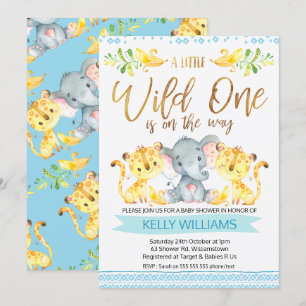Boys Oerwoud Wild One Baby shower Invitation Kaart