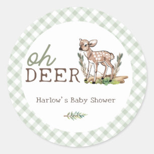 Boy's Oh Deer Woodland Baby Herten Baby shower Ronde Sticker