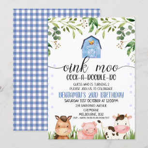 Boys Oink Moo Farm Animals Kaart