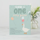 Boy's One Gekke Goose 1st Birthday Party Blauw Kaart (Staand voorkant)