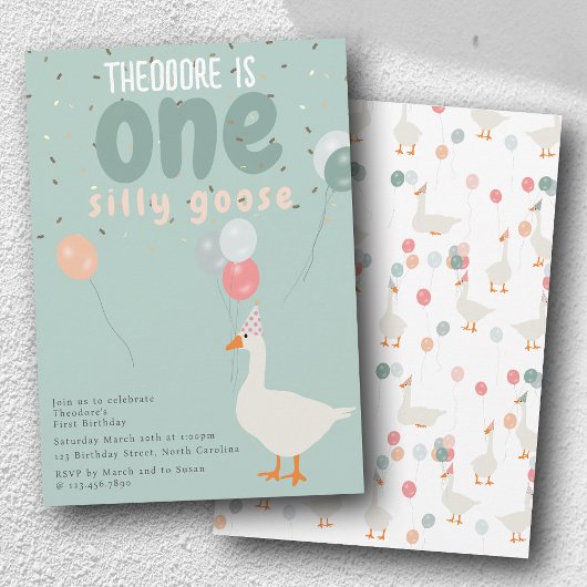 Boy's One Gekke Goose 1st Birthday Party Blauw Kaart