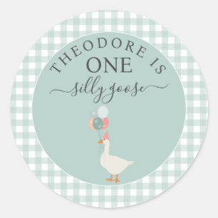 Boy's One Gekke Goose 1st Birthday Party Ronde Sticker