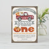 Boys Onze kleine pompoen 1e verjaardag Uitnodiging (Staand voorkant)