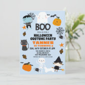Boys Oranje Blue Halloween Birthday Invitation Kaart (Staand voorkant)