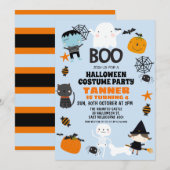 Boys Oranje Blue Halloween Birthday Invitation Kaart (Voorkant / Achterkant)