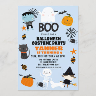 Boys Oranje Blue Halloween Birthday Invitation Kaart