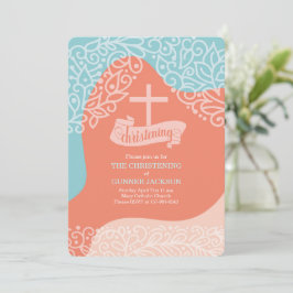 Boys Oranje en Blue met Cross Christening Kaart