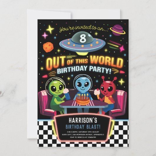 Boys Out Of This World Neon Space Birthday Kaart (Voorkant)