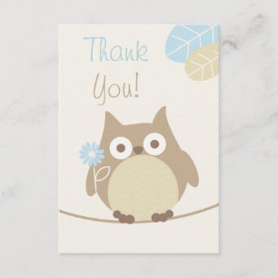 Boys Owl Baby shower Dank u Bedankkaart