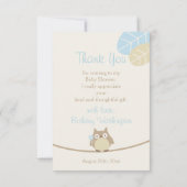 Boys Owl Baby shower Dank u Bedankkaart (Achterkant)