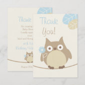 Boys Owl Baby shower Dank u Bedankkaart (Voorkant / Achterkant)