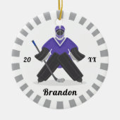 Boys Paars Ice Hockey Spelers Naam Winterstrips Keramisch Ornament (Voorkant)