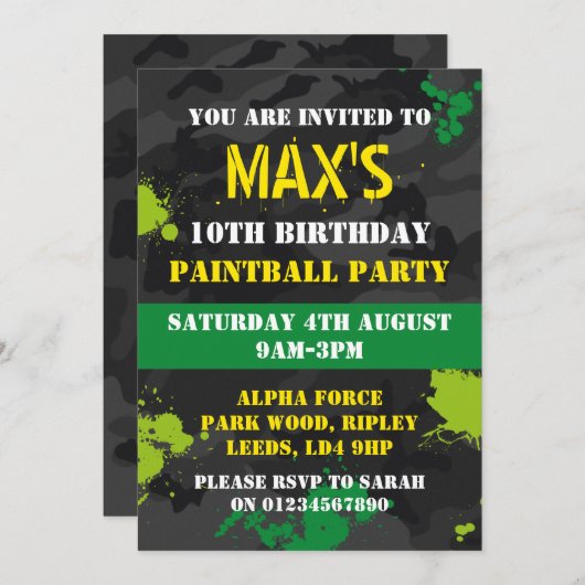 Boys Paintball thema verjaardagsfeestje uitnodigin Kaart (Voorkant / Achterkant)