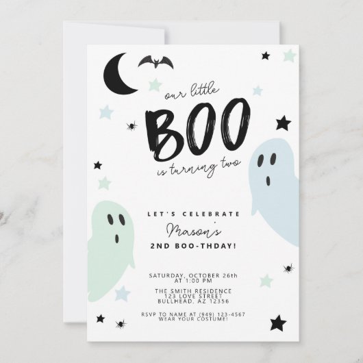 Boy's Pastel Little Boo Ghost Halloween Verjaardag Kaart (Voorkant)