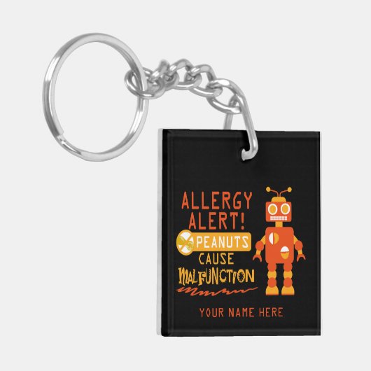 Boys Peanut Allergy Alert Sinaasappel Robot Sleutelhanger (Voorkant Links)