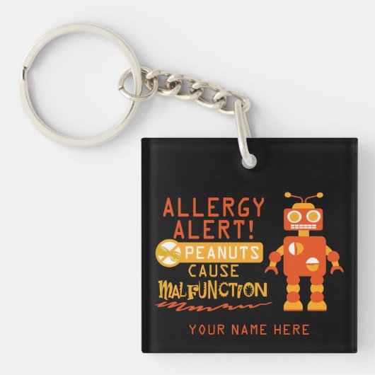 Boys Peanut Allergy Alert Sinaasappel Robot Sleutelhanger (Voorkant)