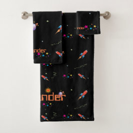 Boys Personal Name Space Rocket Bad Handdoek