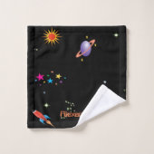 Boys Personal Name Space Rocket Bad Handdoek (Wasdoekje)