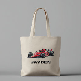 Boys Personalised Cool Red Racing Car Tote Bag