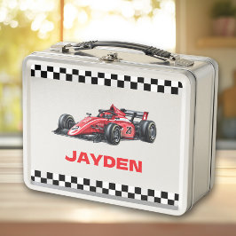 Boys Personalised Name Red Racing Car Lunch Box