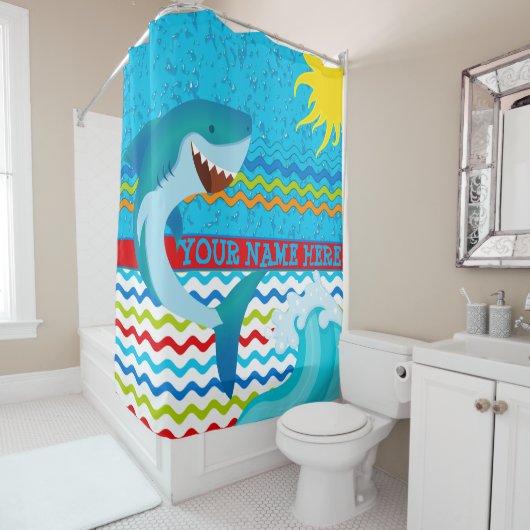 Boys Persoonlijke naam Shark Bath Shower Curtain Douchegordijn (In situ)
