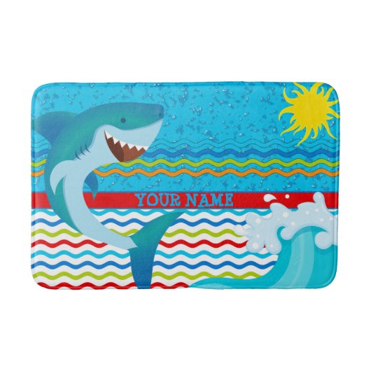 Boys Persoonlijke naam Shark Bathroom Bathmat Badmat (Voorkant)