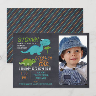 Boys Photo Chalkboard Dinosaur Birthday Uitnodigin Kaart