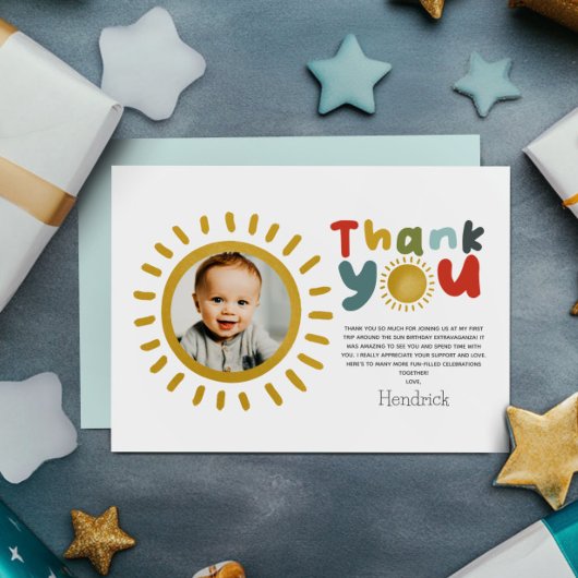 Boys Photo First Trip Around The Sun Birthday Bedankkaart