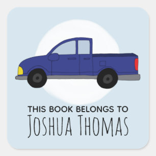 Boys Pickup Truck en Name Kinder Bookplate Vierkante Sticker