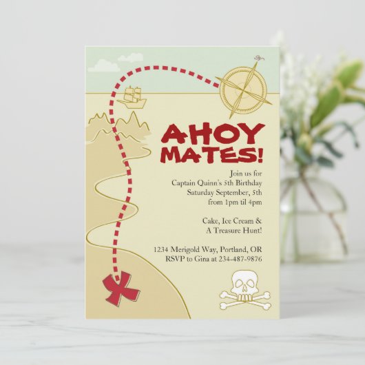 Boys Pirate Map & Pirate Ship Invitations Kaart (Staand voorkant)