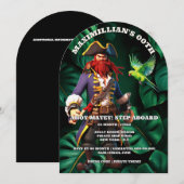 Boys pirate theme birthday party captain red kaart (Voorkant / Achterkant)