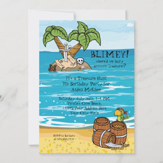 Boys Pirate Treasure Hunt Birthday Party Invite Kaart (Voorkant)